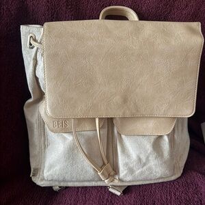 BEIS Cream and Tan Backpack